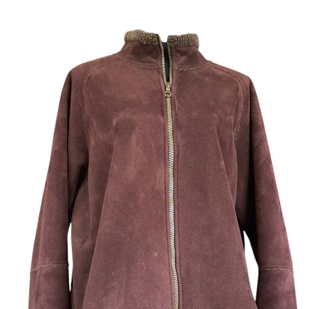 Kuhl Sherpa Lined Microsuede Jacket  Medium Brown Full Zip 2 Pockets Western